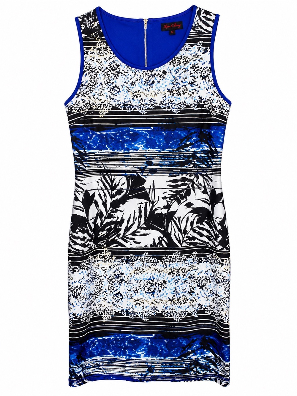 Rose Burg Women’s Sleeveless Tropical Print Dress Blue White Size Medium